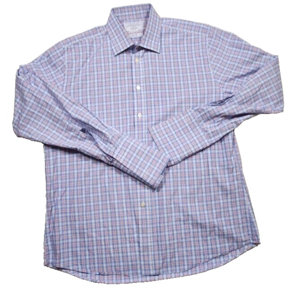 Charles Tyrwhitt Button Shirt Mens 17 Blue Pink Check Tartan‎ Plaid French Cuff